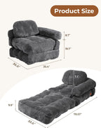 Folding Sofa Bed, L-Shaped Couch Back Support and Arm Pillow Futon, Convertible Sofa Bed for Living Room/Guest Use/Home Office, Boneless Foldable Couch for Adults, Dark Gray