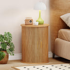 Round Fluted End Table Tall Side Table with Sliding Tambour Door & Storage Shelf, Bedside Table for Living Room Mid-Century Modern Nightstand for Bedroom (1, Natural)