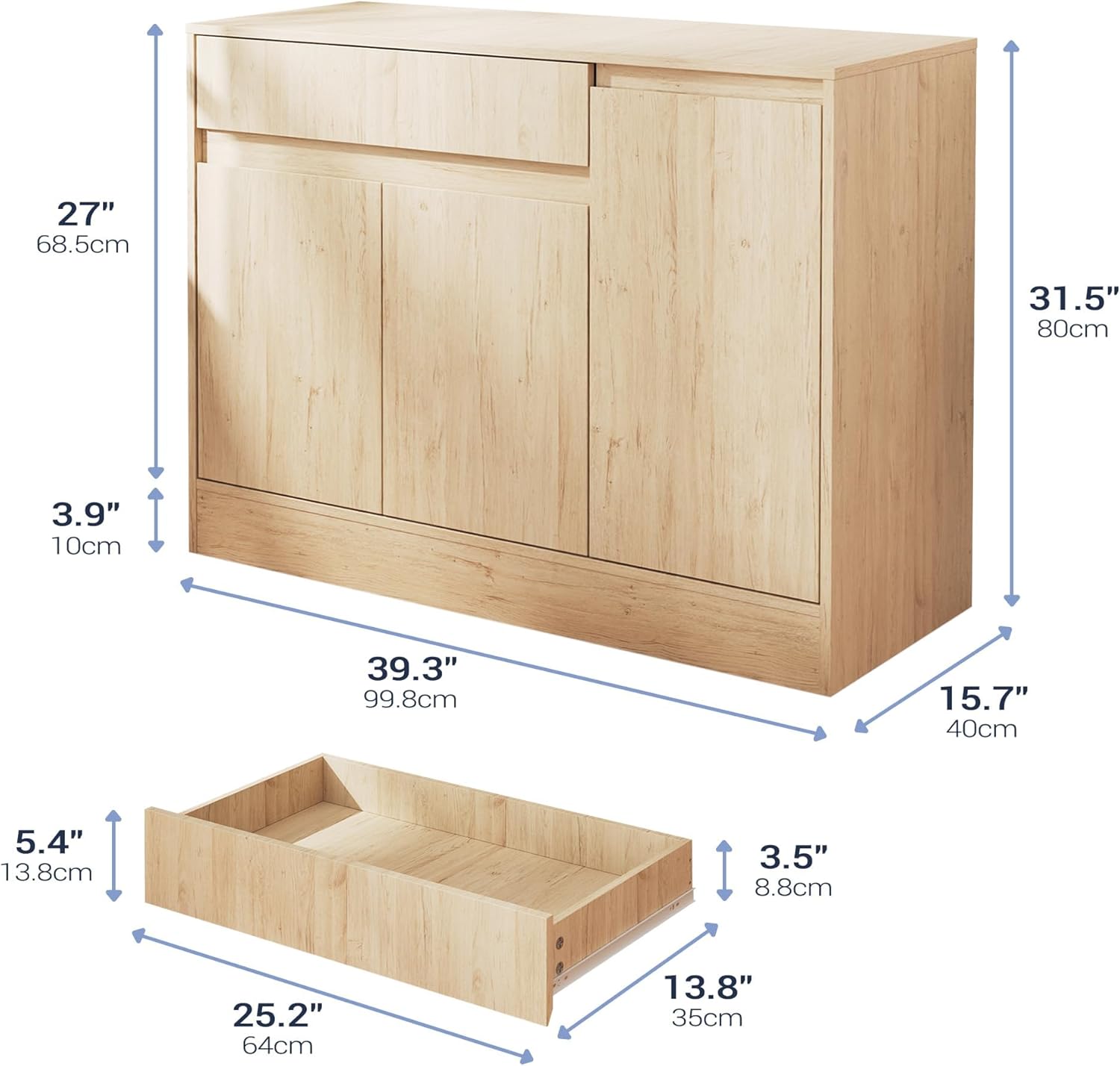 Housoul Shoe Cabinet Storage with 3 Doors, Freestanding Shoe Cabinet with Drawer & Adjustable Shelves, Wooden Shoe Organizer for Entryway, Hallway,Natural