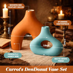 Patelai Set of 2 Mid Century Modern Decor Ceramic Donut Vases, Nordic Boho Round Matte Finish Decor for Home Dining Room Living Room Office Bedroom Shelf(Orange Blue)