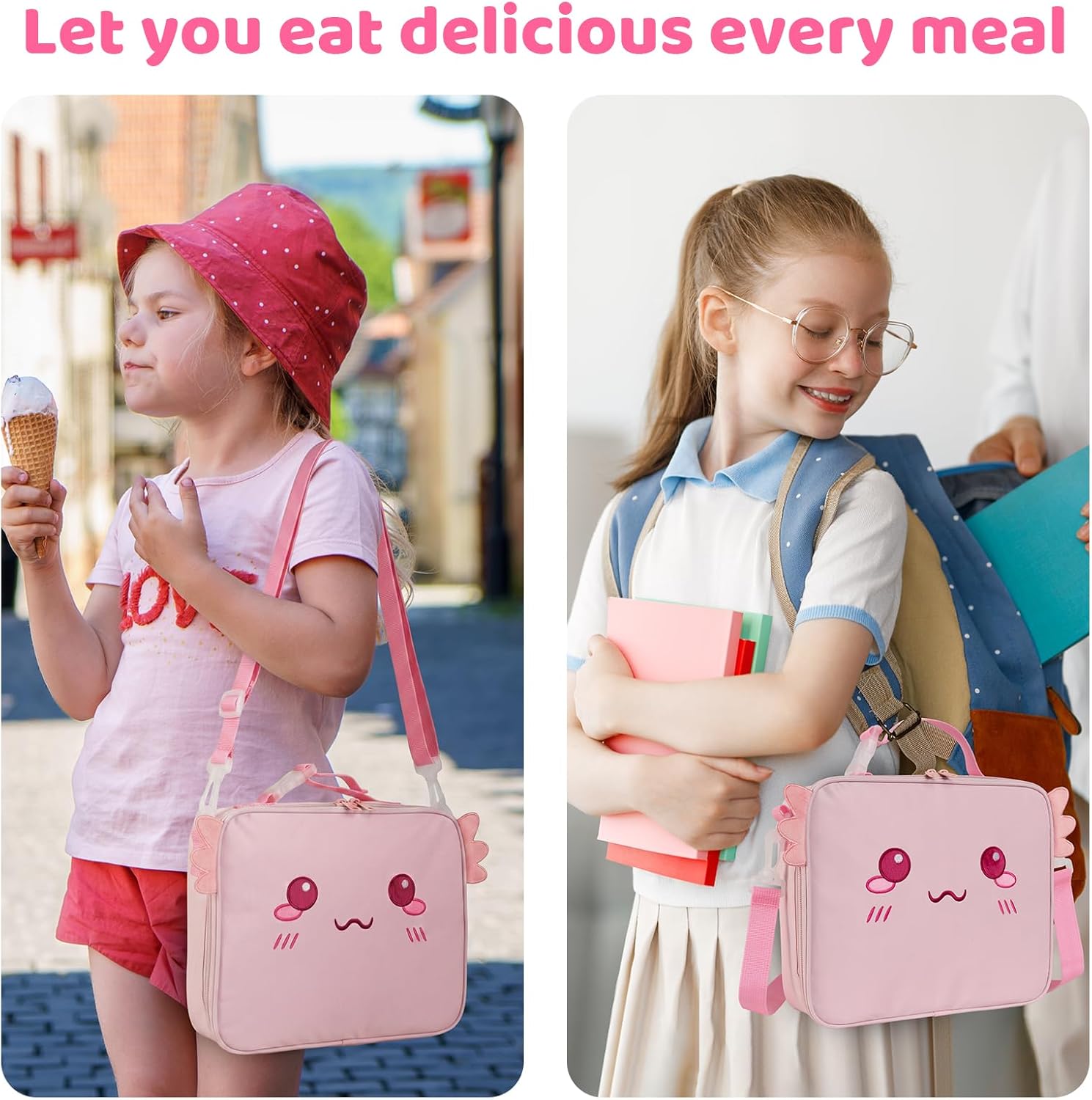 Insulated Axolotl Lunch Bag lonchera for Teen Girl Boy Kid Bento Box Reusable Large Capacity Portable Waterproof Leakproof with Name Tag to School Office Picnic Travel (1PCS Lunch Bag)
