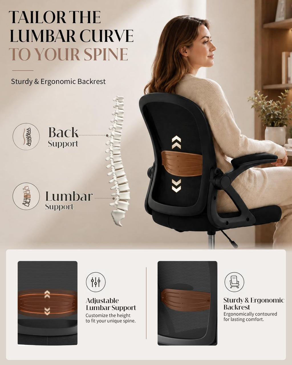 Drafting Chair with Tall Office Chair for Standing Desk | Flip-up Armrests, Adjustable Lumbar Support, Height‑Adjustable Footrest Ring & Seat, Ergonomic Tall Desk Chair