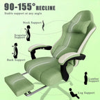 Gaming Chair, High Back Fabric Game Chair with Pocketed Spring Cushion and Footrest, Height Adjustable Computer Chair for Adults (Green)