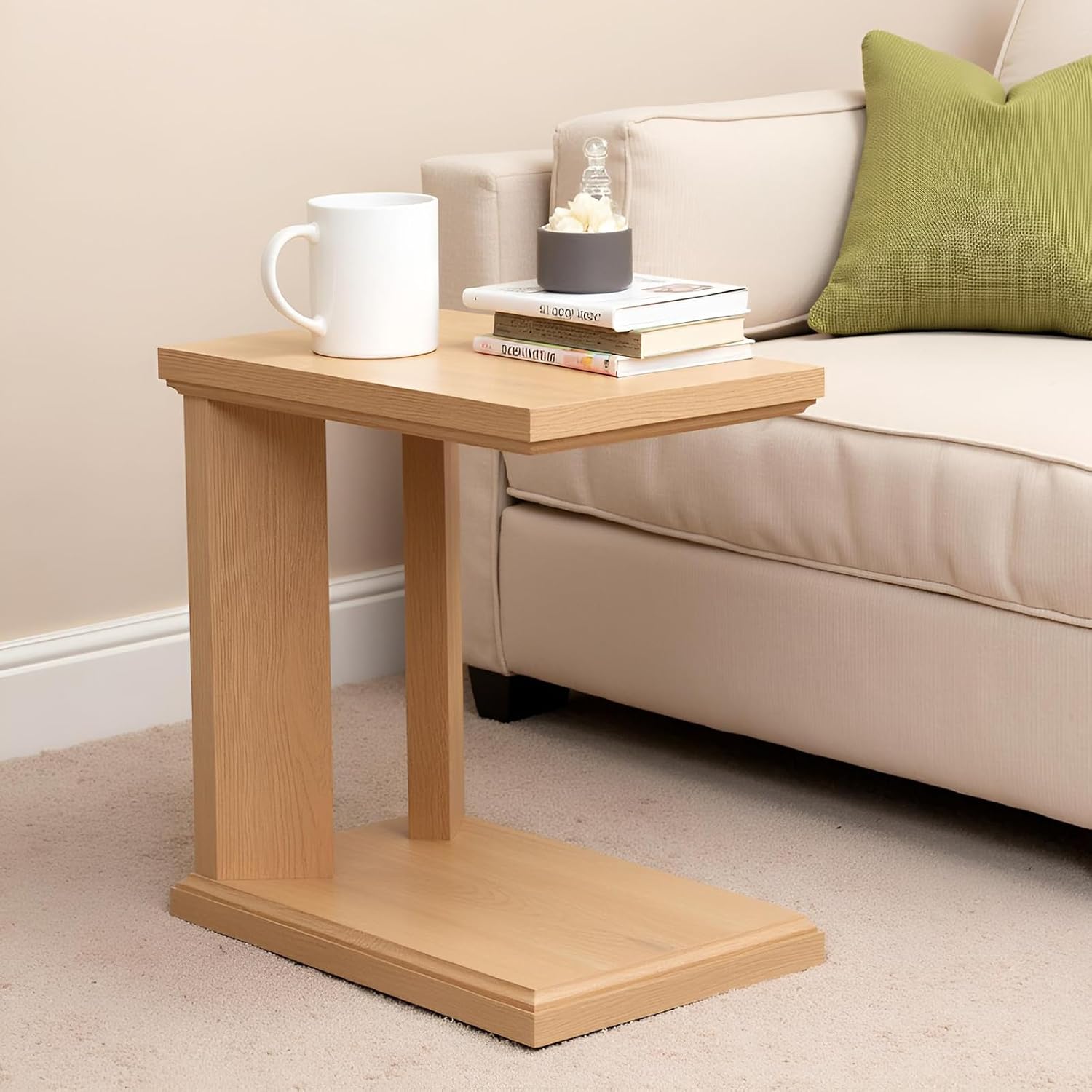 C Shaped End Table for Couch, 23.2'' High Small Side Table 2-Tier C Shaped Sofa Table for Small Narrow Spaces, Modern Nightstand for Bedroom, Living Room, Apartment, Home Office, Oak