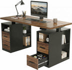 HUANUO 55" Standing Desk with Drawers, Executive Electric Height Adjustable Stand Up Desk with Storage, Black Walnut