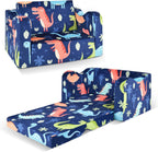 Kids Couch Sofa Toddler Sofa Dinosaur 2-in-1 Foldable Toddler Couch Bed Flip Open Kids Chair for Playroom Bedroom Gift Boys Girls