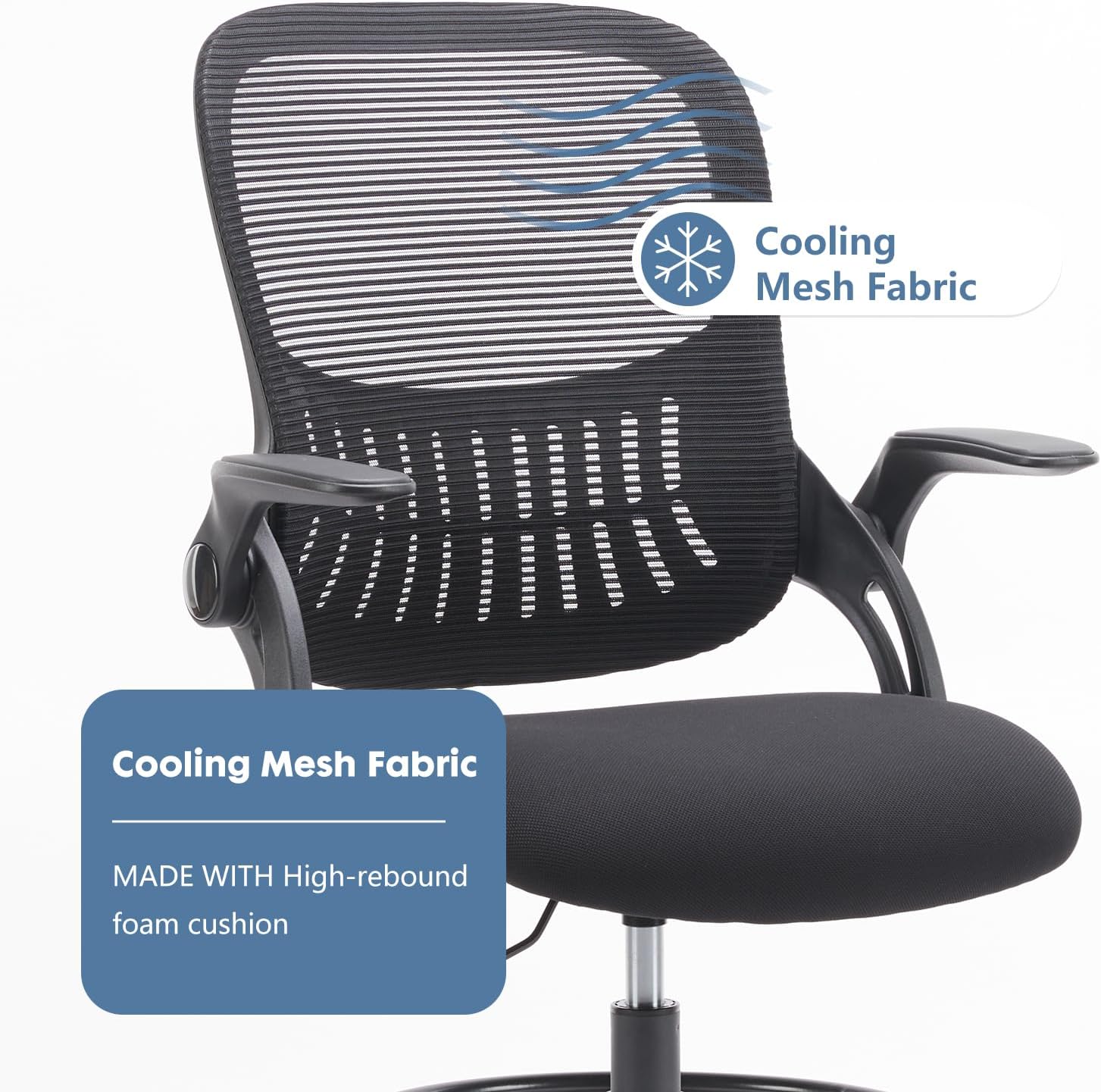 DUMOS Drafting Chair with Flip-up Arms, Tall Office Standing Desk Chair with 360° Swivel Rolling Wheels, Counter Height Adjustable, High Ergonomic Mesh Computer Chairs, Ink