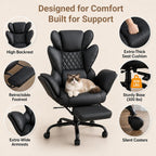 Big and Tall Office Chair with Flip Armrests for Pets and Cross Legged Sitting, Reclining Ergonomic Computer Desk Chair with Foot Rest, Wide Seat PU Leather Executive Chair, 135° Recline Silent Wheels