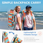 PASAMIC Backpack Beach Chair for Adults Portable, Lay Flat Reclining Beach Chair with 5 Positions, Tall Heavy Duty Folding Chairs with Cup Holder, Cooler Pouch, Storage Pouch, Multicolor Stripe