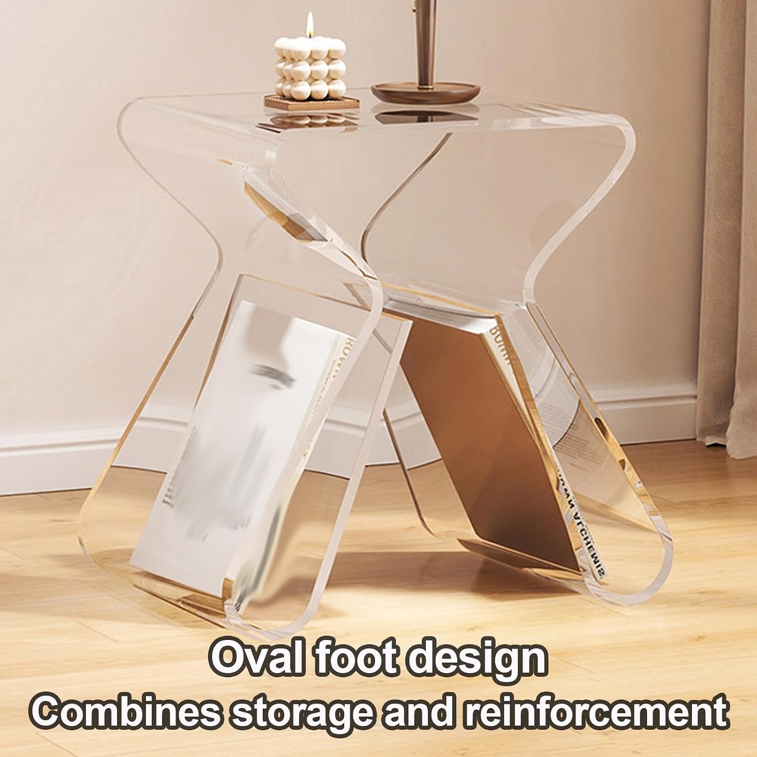 Acrylic Side Table with Magazine Storage, Night Stand Coffee Table, Decorative EndTable, Modern SofaTable, for Living Room, Bedroom(Clear)
