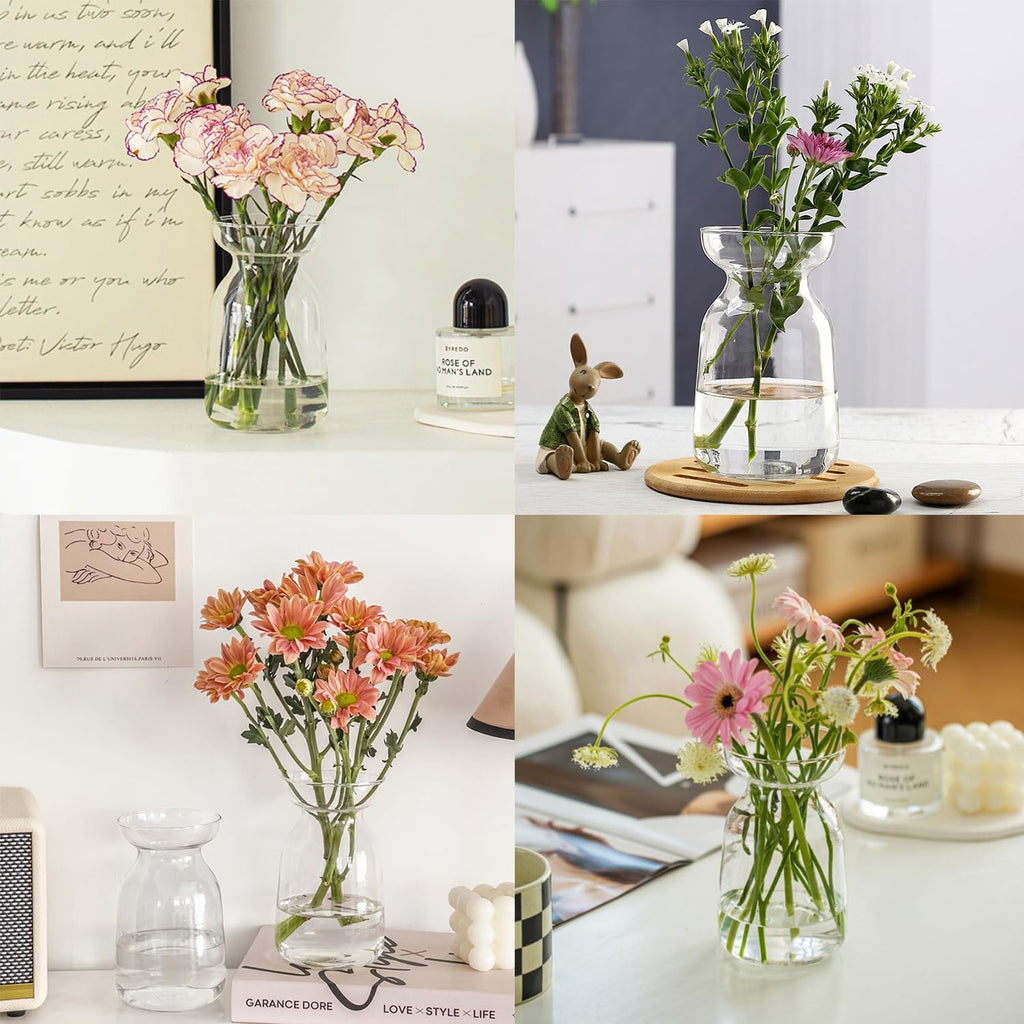 Gute Glass Vases for Decor, Modern Decorative Flower Vase Centerpieces Table Home Indoor Desk Decor Living Room, Kitchen, Office Wedding or Housewarming Gifts (Clear)