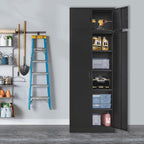 Wanfu Metal Storage Cabinet, 87" H x 32" W x 16" D Locking Storage Cabinets with 4 Adjustable Shelves and Top Cabinet for Office, Garage, Home-Black
