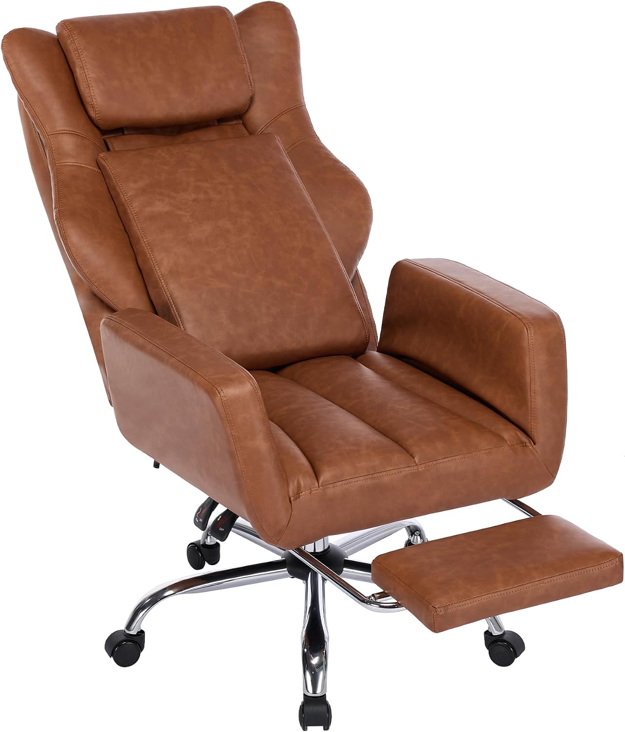 DYHOME Criss Cross Office Chair with Footrest, Executive Ergonomic Flip-Up Armrest Chair, Adjustable Reclining Computer Desk Chair for Working, Gaming, Relaxing, Brown PU Leather