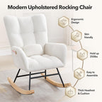 Rocking Chair Nursery, Teddy Upholstered Glider Rocker with High Backrest, Modern Rocking Accent Chair with Headrest, Comfy Armchair for Living Room, Bedroom, Offices, Beige