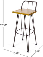 Christopher Knight Home Denali Outdoor Industrial Acacia Wood Barstools with Finished Iron Frame, 2-Pcs Set, Teak Finish / Rustic Metal