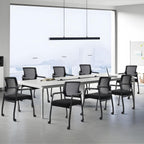 KLASIKA Ergonomic Mesh Back Armchairs with Non-Slip Mute Casters and Upholstered Fabric Thickened Seat, Reception Guest Chair with Lumbar Support for School Church Office Conference Room, Black 8Pack