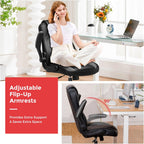 GTPLAYER Office Computer Gaming Chair Ergonomic Desk Chair for Adults with Lumbar Support Flip-Up Arms Adjustable Height Swivel Wheels PU Leather Executive Design for Short People Use, Gray