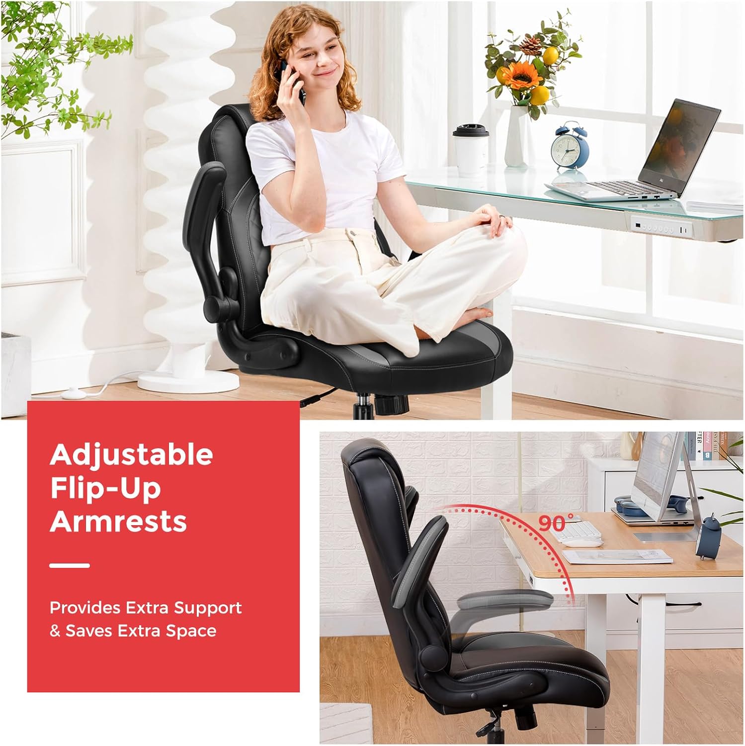 GTPLAYER Office Computer Gaming Chair Ergonomic Desk Chair for Adults with Lumbar Support Flip-Up Arms Adjustable Height Swivel Wheels PU Leather Executive Design for Short People Use, Gray
