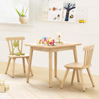 Curipeer Windsor Kids Table and 2 Chair Set, Rubberwood Children Toddler Table and Chair Set with Non-Slip Legs/Round Edge Design for Art, Play, Craft, Activity, Natural Wood