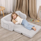 Extra Wide Toddler Chair, 2-in-1 Toddler Couch Fold Out, Convertible Kids Sofa to Lounger for Boys & Girls, Grey