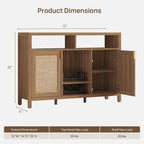 SICOTAS 51" Coffee Bar Cabinet Bar Cart with Storage, Wine Bar Cabinets Boho Home Bar Table, Rattan Sideboard Buffet with 2 Doors, Coffee Station with Wine Racks for Living Dining Room Entryway