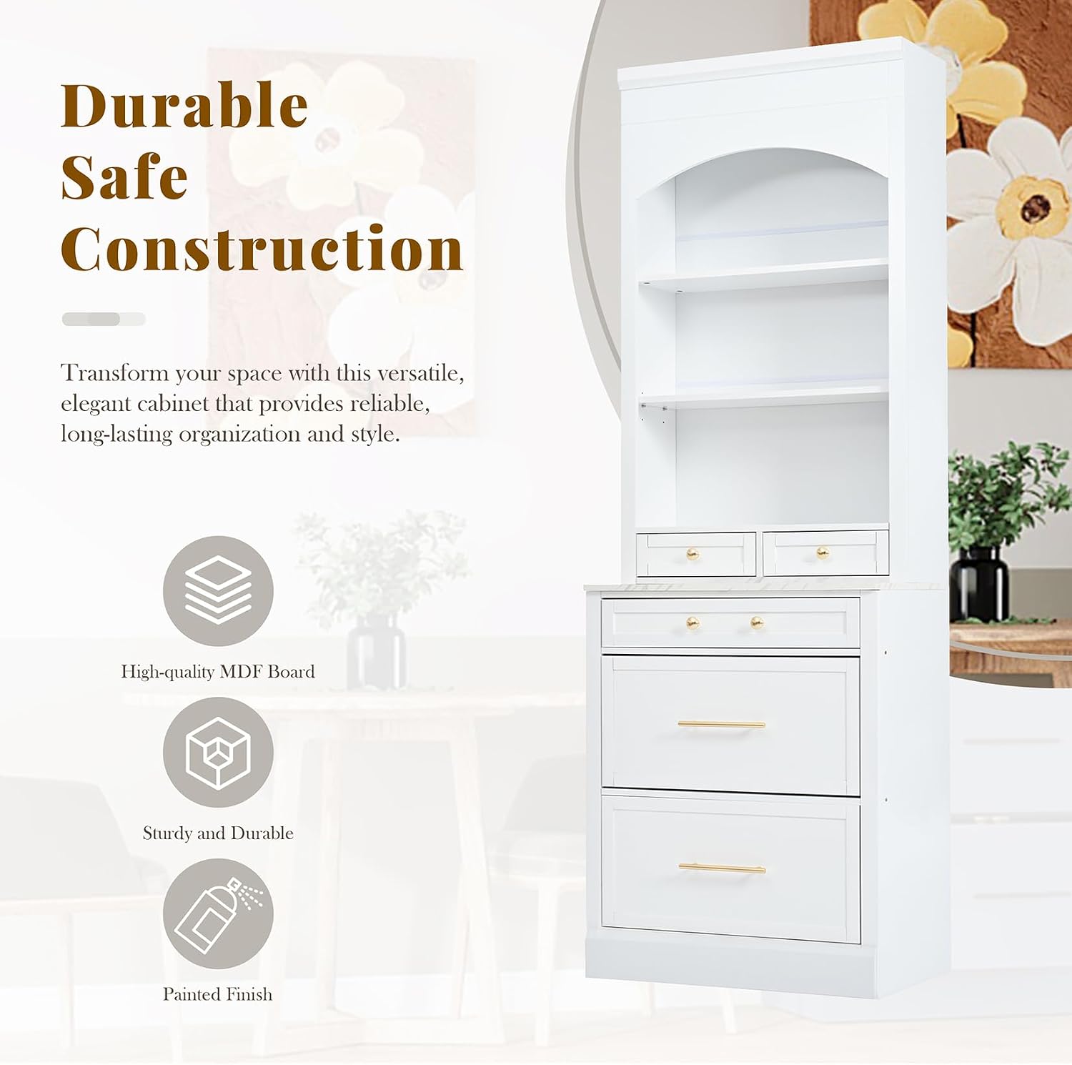 83.7inch High Modern Utility Kitchen Pantry, Freestanding Tall Kitchen Hutch with Storage, Larder Cupboard Cabinet with 5 Storage Drawers and Adjustable Shelf for Dining Room, Living Room