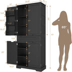 Gizoon 71" Tall Kitchen Pantry Cabinet with Doors and Adjustable Shelves, 5-Tier Multipurpose Pantry Storage Cabinet with Drawer Freestanding Organizer for Small Kitchen Bathroom Laundry Room, Black