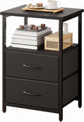 TOMNK Black Nightstand with Drawers Nightstand with Drawers | 2 Sliding Fabric Storage Drawers | Fabric | Storage Shelf | Bedroom Side Table, Night Stand, End Table | Living Room, Dorm