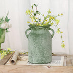 SHMILMH Glass Flower Vase with Handle – 8 Inches Rustic Imitation Ceramic Vase for Flowers, Vintage White Green Centerpiece Decor for Farmhouse, Modern Home, Table & Holiday Decorations