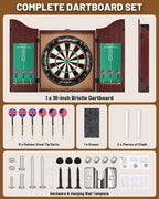 Dartboard Cabinet Set, Dart Boards for Adults with 6 Darts, Regulation Size | Self‑Healing Fibers, Rotating Number Ring, Chalkboard Scoring for Game Room Man Cave and Home Bar, Brown