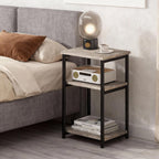 Garvee 3 Tier End Table, Tall Side Table with Storage, Telephone Tables with Metal Frame Small Nightstand for Small Spaces for Living Room Bedroom Sofa Couch Hall Easy Assembly Gray