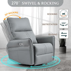 Power Swivel Rocker Recliner Chair for Nursery, Upholstered 270° Swivel Glider Rocker Chair with USB Ports, Small Power Recliners for Small Spaces Living Room