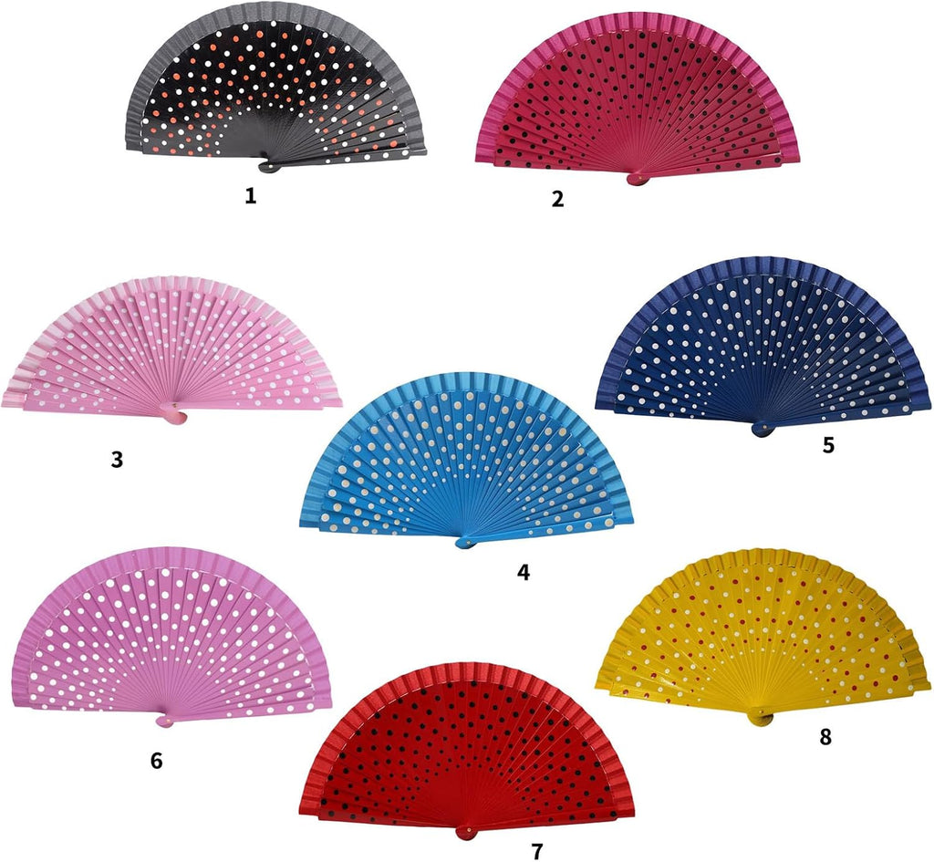 Elegant Flamenco Spanish Hand Fan Wood Folding Vintage Dots Pattern 23cm for Dancing Party Decoration
