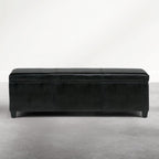 SIMPLIHOME Avalon Storage Ottoman Bench - 48 inch Wide Upholstered Vegan Leather Rectangle Storage Ottoman Bench in Carbon Black, Contemporary Ottoman for Living Room or Entryway with Lift-Up Lid