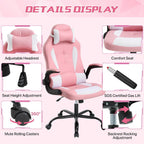 Pink Gaming Chair for Girls & Adults - Ergonomic High Back Office Desk Chair with Adjustable Lumbar Support, Flip-Up Arms & Headrest - PU Leather Swivel Computer Task Chair for Kids & Teens