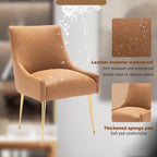 Dining Room Chair Faux Leather Vanity Chairs Set of 4 Mid-Century with Metal Legs Upholstered PU Leather Luxury Accent Chairs Living Room Restaurant(Brown)