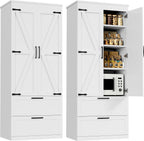 71” H Kitchen Pantry Cabinet, 4-Tier Farmhouse Storage Cabinet with Barn Doors, 2 Drawers, Adjustable Shelf, Freestanding Cupboard for Kitchen, Bathroom, Living Room (White)