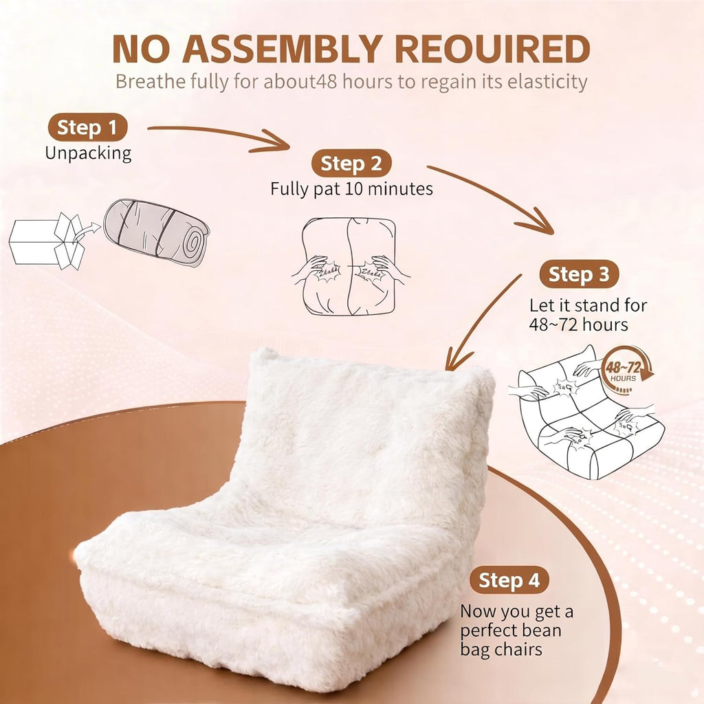 Bean Bag Chairs with Filler Faux Fur Fireside Beanbags Lazy Sofa for Memory Foam BeanBag Chair Bean Bag Sofa for Bedroom, Living Room, Office and Home (White)