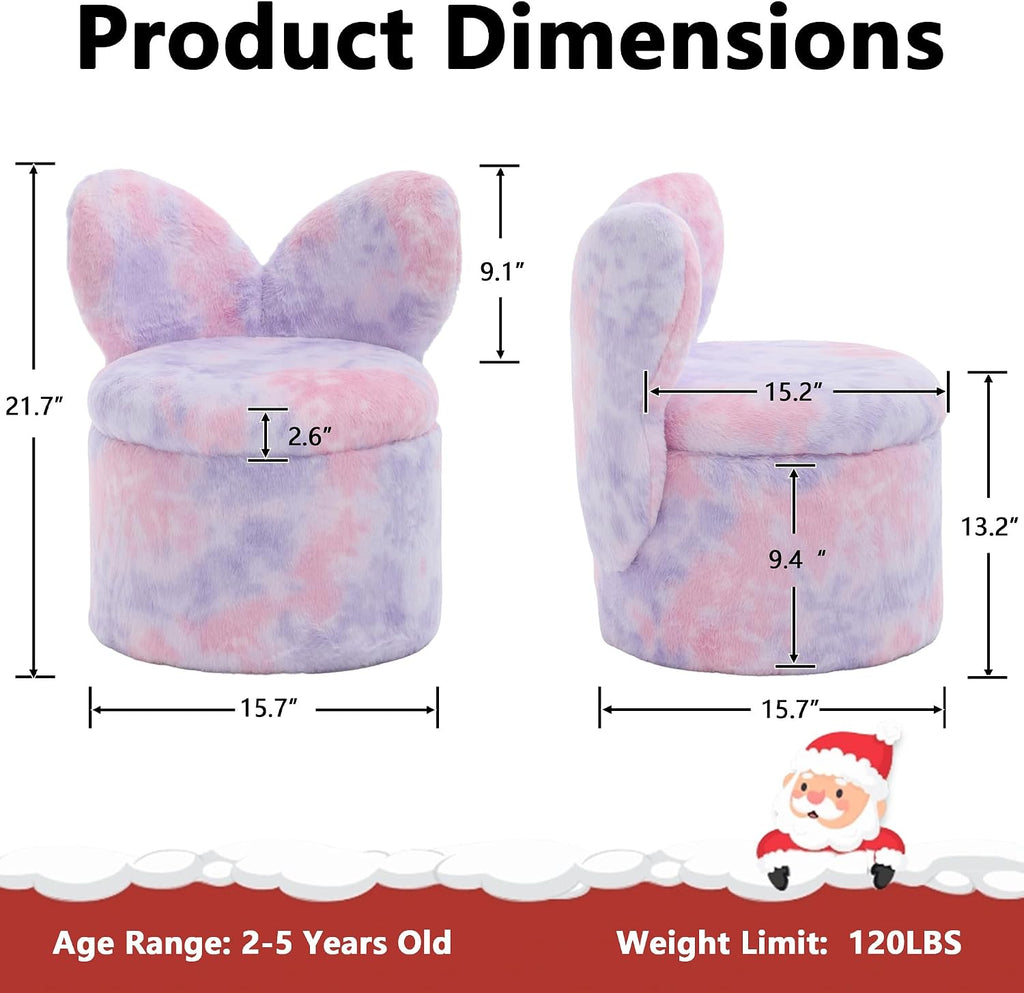 Kids Desk Chairs, Toddler Chairs Comfy Faux Fur Kids Storage Ottoman, 2 in 1 Children Stool with Storage, Butterfly Chair for Kids Girls Gifts, Storage Stool for Bedroom/Loving Room, Purple