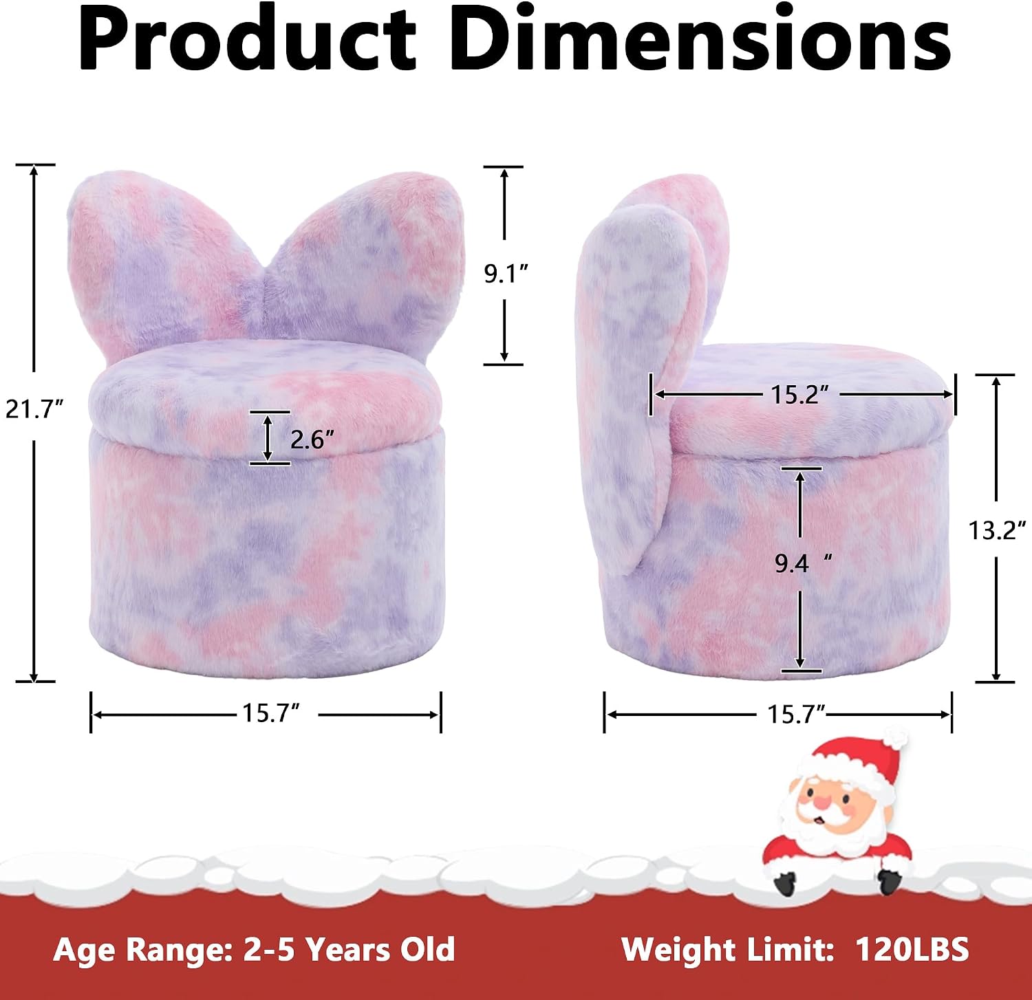 Kids Desk Chairs, Toddler Chairs Comfy Faux Fur Kids Storage Ottoman, 2 in 1 Children Stool with Storage, Butterfly Chair for Kids Girls Gifts, Storage Stool for Bedroom/Loving Room, Purple