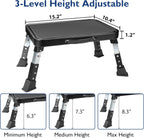 BONTEC Folding Step Stool, 3-Level Adjustable Metal Step Stool with Anti-Slip Pedal and Locking Legs, 330lbs Heavy Duty Folding Foot Stool, Portable Stepping Stool for Kids, Kitchen, Home, Office