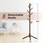 Coat Rack, Coat Racks Freestanding with 8 Hooks 3 Adjustable Heights for Clothes, Hats, Handbags, Coat Tree Easy Assembly for Entryway, Bedroom, Hallway, Office(Brown 2PCS)
