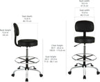 Amazon Basics Multi-Purpose Adjustable Drafting Spa Bar Stool with Sturdy Foot Rest, Back Support Cushion, 360° Swivel and Wheels, Black