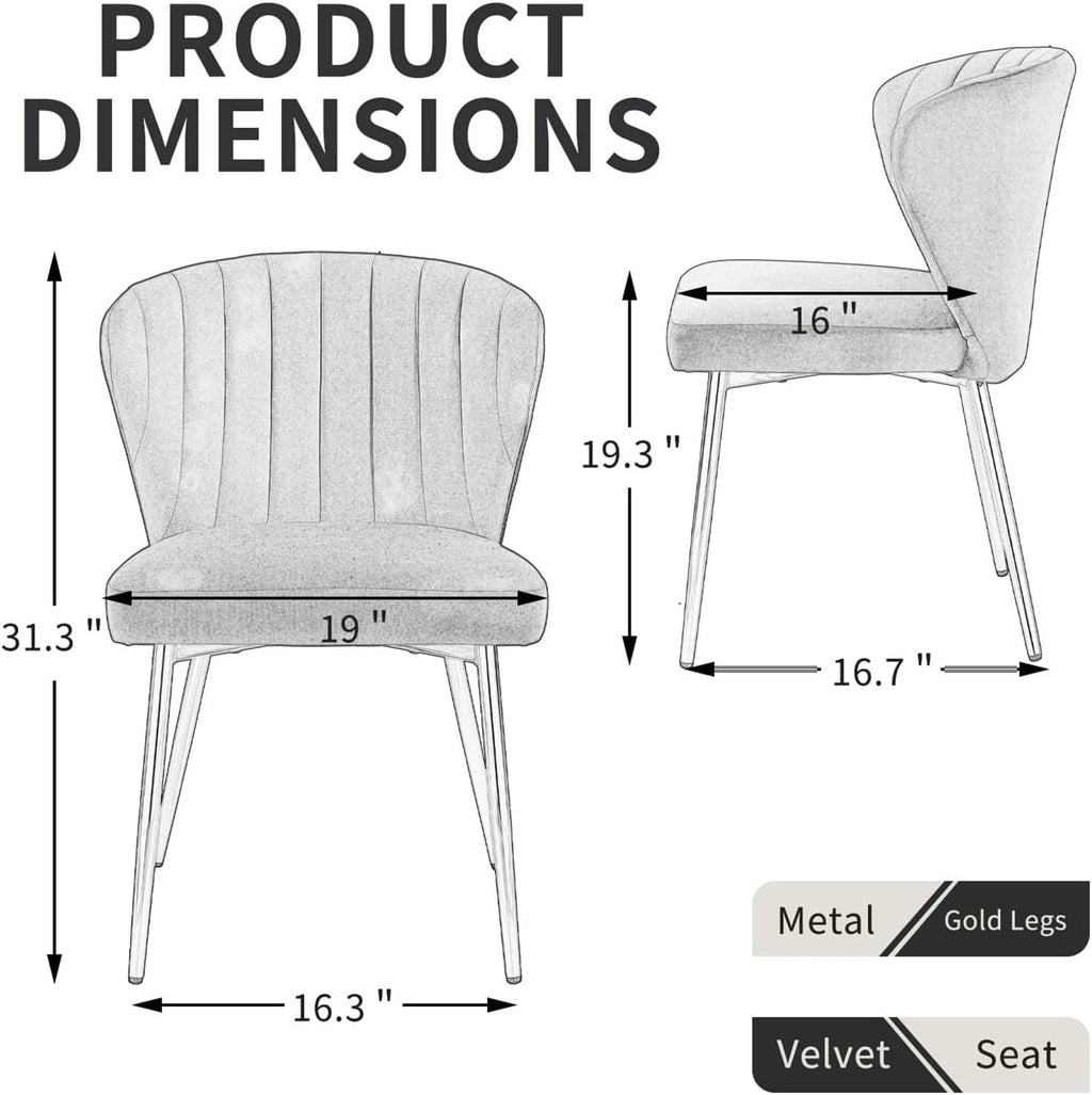 MOJAY Velvet Dining Chairs Set of 2, Modern Upholstered Dining Room Chairs with Gold Metal Legs, Accent Vanity Chairs for Kitchen, Living Room, Patio (Orange)