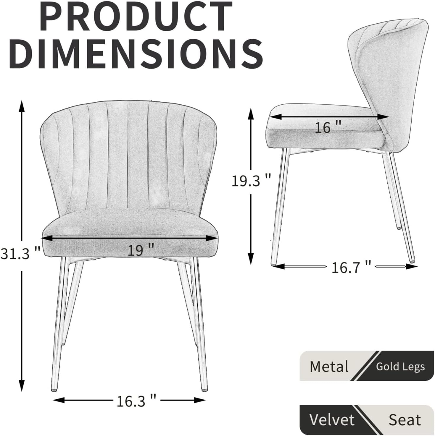 MOJAY Velvet Dining Chairs Set of 2, Modern Upholstered Dining Room Chairs with Gold Metal Legs, Accent Vanity Chairs for Kitchen, Living Room, Patio (Orange)