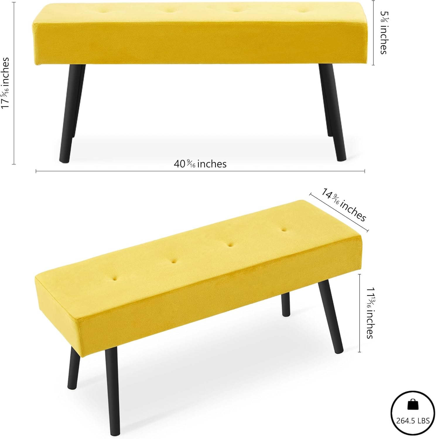 Homedot Accent Bench for Living Room Ottoman Bench Elegant Velvet Bedroom Bench End of Bed with Black Metal Legs, Indoor Bench for Dining Room, Living Room, Make Up Room