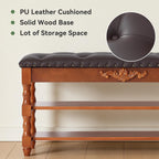 39-inch End of Bed Bench, Faux Leather Tufted Storage Bench with Lift Top Seat and 2 Tier Storage Shelves, Bedroom Bench Footrest Stool with Hidden Storage and Wood Leg, Vintage Style