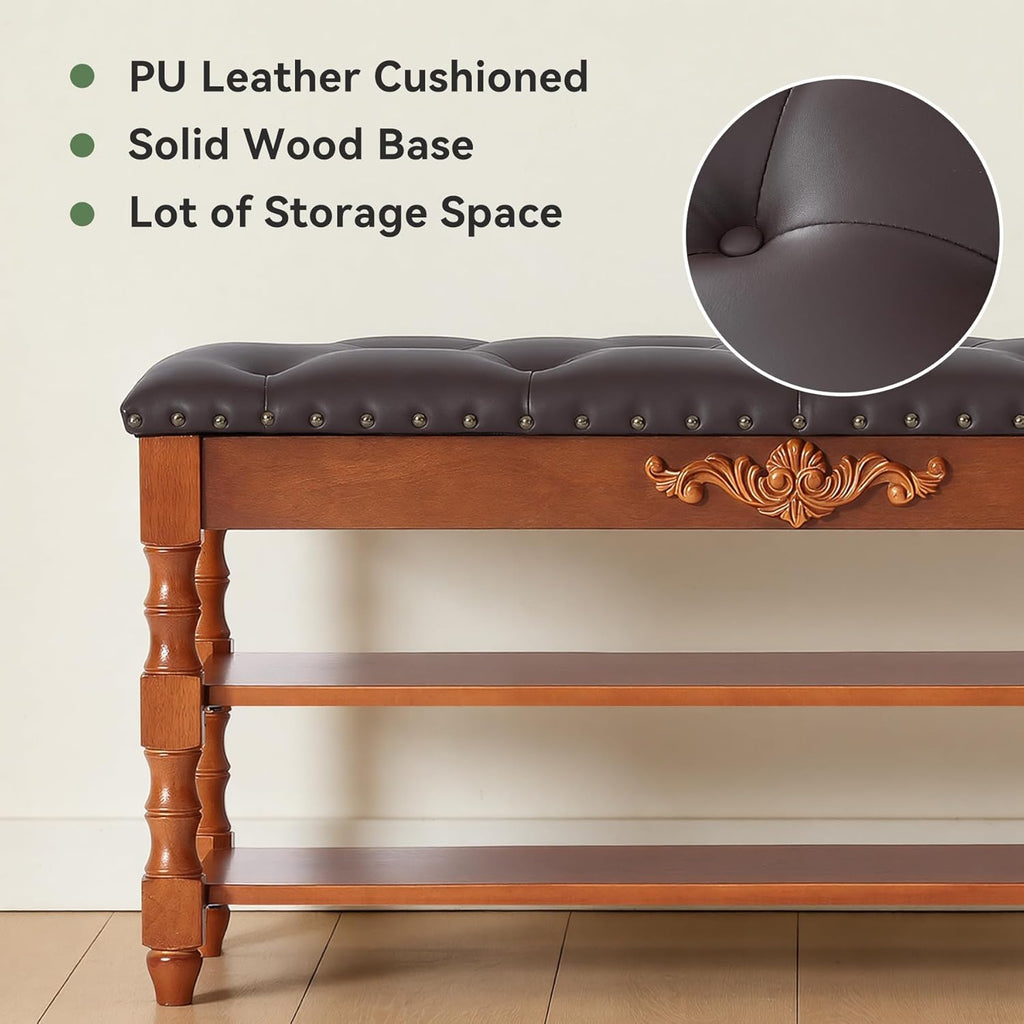 Tribesigns Solid Wood Shoe Bench with Cushion 2 Tier Lift Top, Storge Shoe Bench with Rack for Entryway, 8-10 Pair Shoe Organizer with Hidden Compartment for Hallway, Bedroom, Living Room