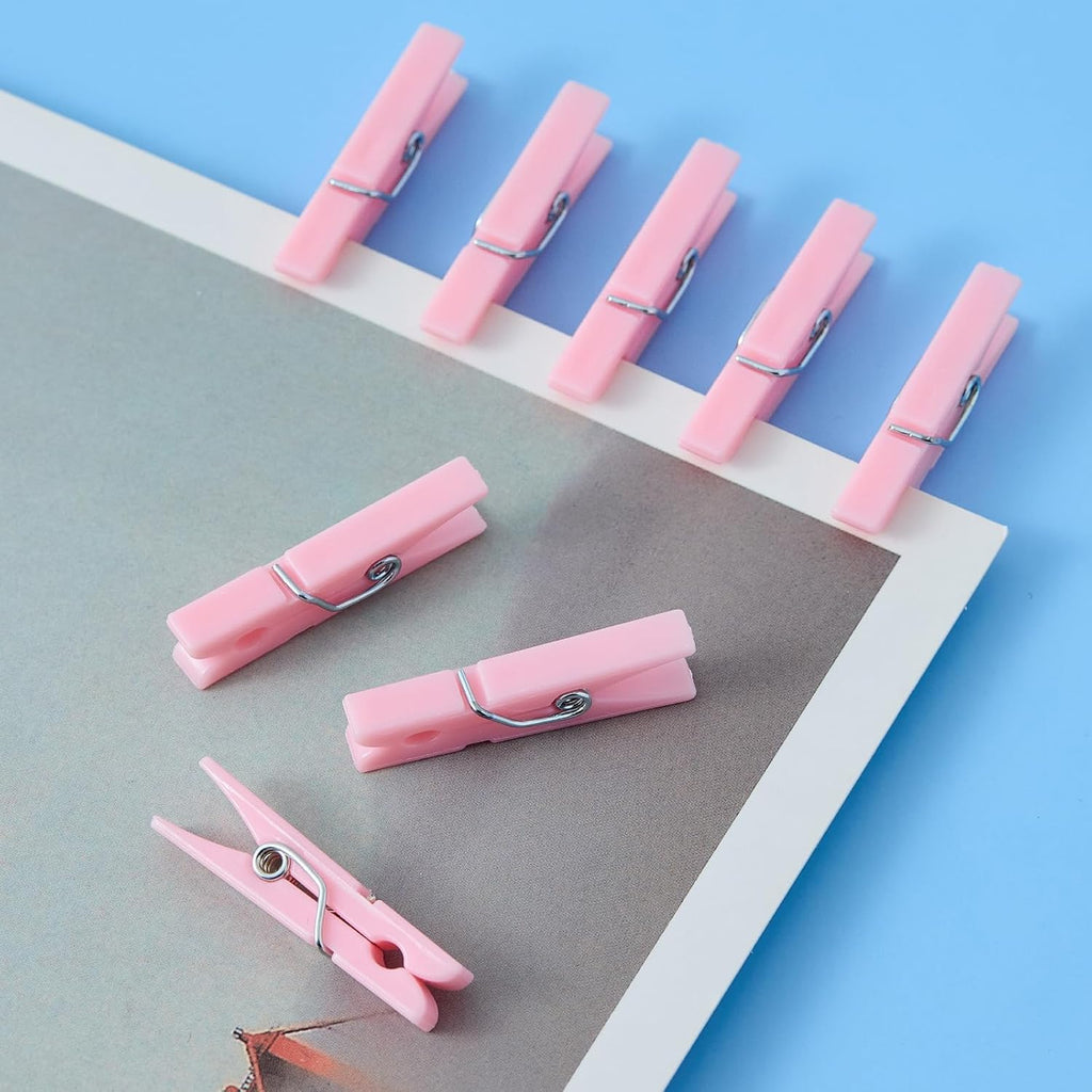 100PCS Baby Shower Clothespins Girl Plastic Mini Clothes Pins 1.4 Inch Small Pink Clothespin for Baby Shower Games DIY Photos Crafts Party Decorations