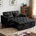 3 in 1 Sofa Bed, Loveseat Sleeper Sofa Bed with Side Pockets, Velvet Fabric Pull Out Couch with Adjustable Backrest for Living Room, Bedroom, Apartment, Black